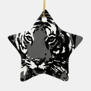 Schwarz-weißer Pop Art Tiger Keramik Ornament