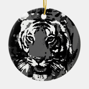 Schwarz-weißer Pop Art Tiger Keramikornament
