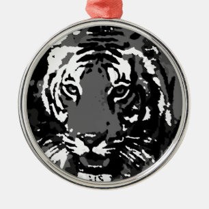 Schwarz-weißer Pop Art Tiger Ornament Aus Metall