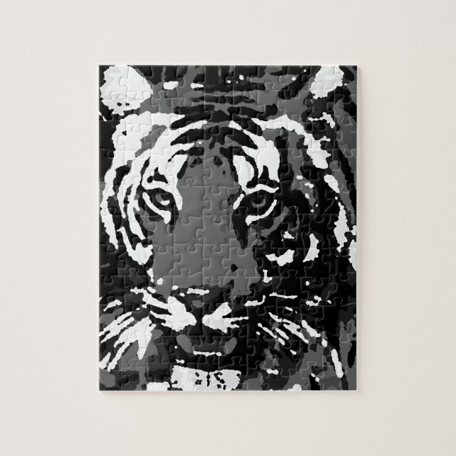Schwarz-weißer Pop Art Tiger Puzzle (Vertikal)