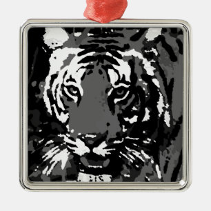 Schwarz-weißer Pop Art Tiger Silbernes Ornament
