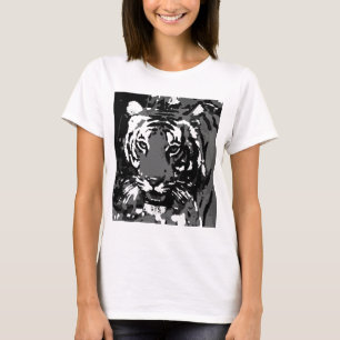 Schwarz-weißer Pop Art Tiger T-Shirt