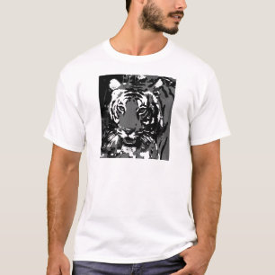 Schwarz-weißer Pop Art Tiger T-Shirt