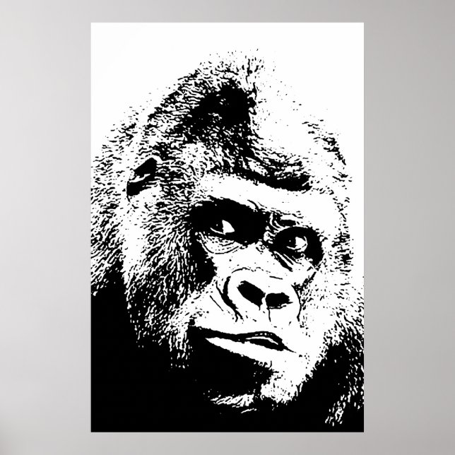 Schwarz-weißer Pop-Kunst-Gorilla Poster (Vorne)