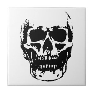 Schwarz-weißer Pop Skull Art Fliese