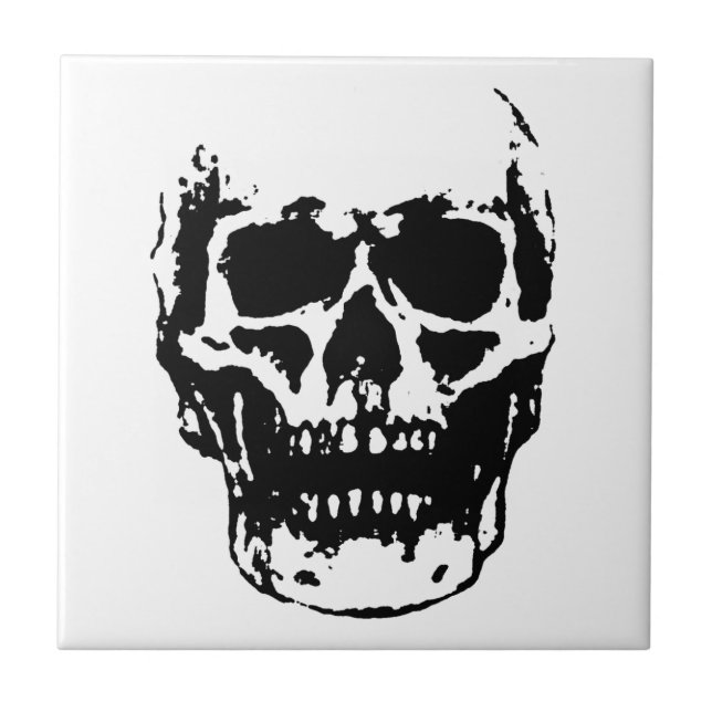 Schwarz-weißer Pop Skull Art Fliese (Vorderseite)