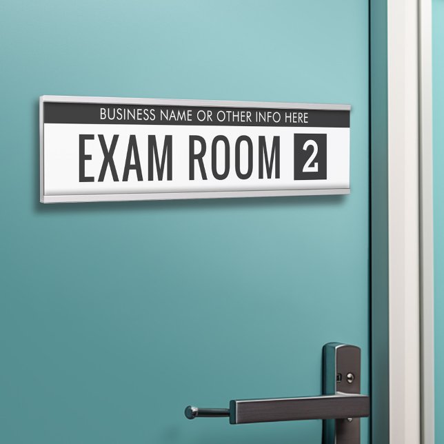Schwarz-weißer Prüfungsraum für Ärzte für Zahnärzt Türschild (Exam Room Door Sign - Customize your text and colors)