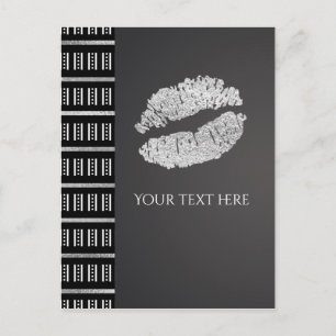 Schwarz-weißer Punkt & Faux-Silber-Schimmer-Lippen Postkarte