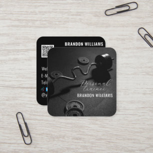 Schwarz-weißer QR Code Fitness Personal Trainer Quadratische Visitenkarte