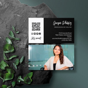Schwarz-weißer QR Code Foto Social Media Icons Visitenkarte