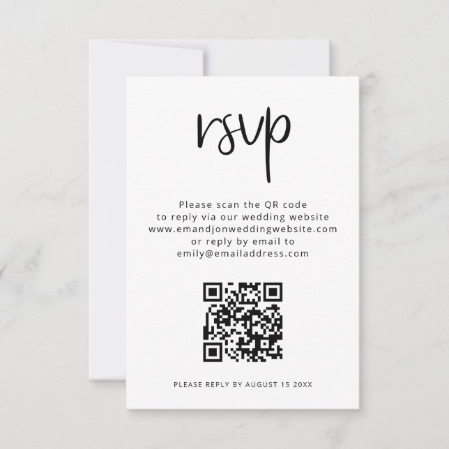 Schwarz-weißer QR-Code für Hochzeiten RSVP Karte (Vorderseite)