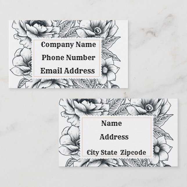 Schwarz-weißer Rahmen Visitenkarte (Front/Back Black and White Floral Design Business Cards! )