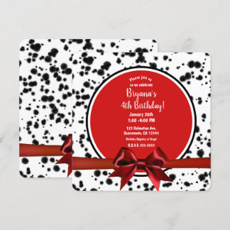 Schwarz-weißer Red Bow Dalmatiner Spots Geburtstag Einladung