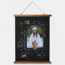 Schwarz-weißer Retro Hand Dragezeichneter Foto Abs Wandteppich Mit Holzrahmen