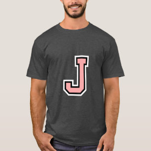 Schwarz-weißer rosa Letter J Monogram, erste Uni T-Shirt