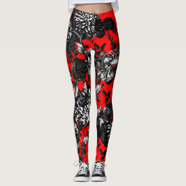 Schwarz-weißer roter BlumenToile Blumen-Garten Leggings