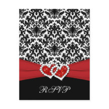 Schwarz-weißer roter Damast, RSVP-Karte für verbun
