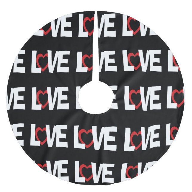Schwarz-weißer Roter Liebe Polyester Weihnachtsbaumdecke (Vorderseite)