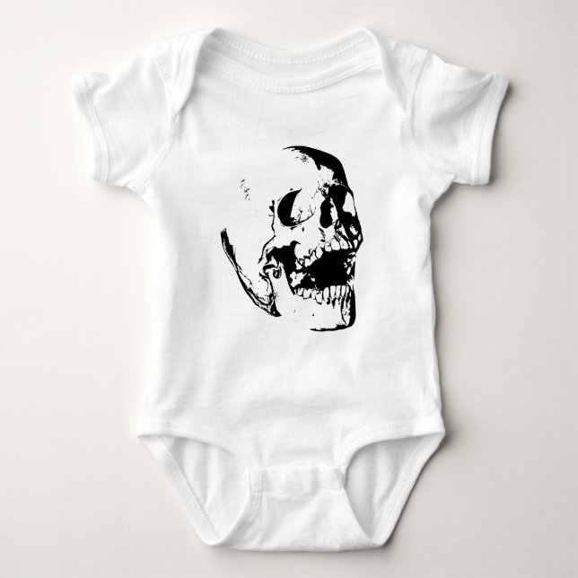 Schwarz-weißer Schädel Baby Strampler (Vorderseite)