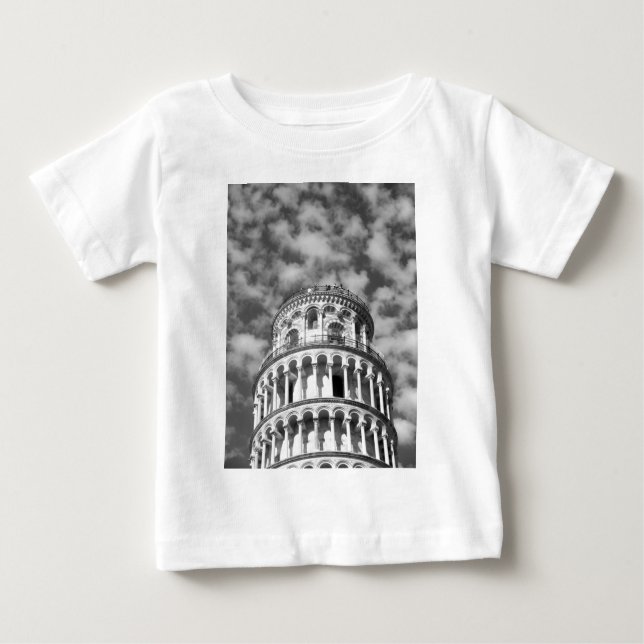 Schwarz-weißer Schießturm von Pisa Italien Baby T-shirt (Vorderseite)