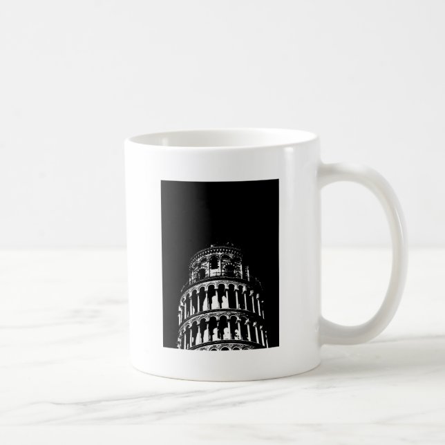Schwarz-weißer Schießturm von Pisa Italien Kaffeetasse (Rechts)