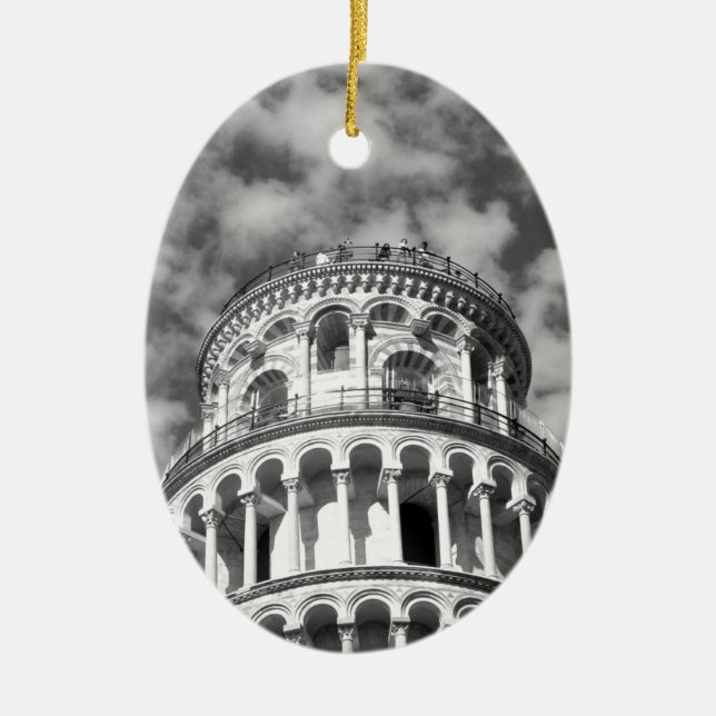 Schwarz-weißer Schießturm von Pisa Italien Keramik Ornament (Vorne)