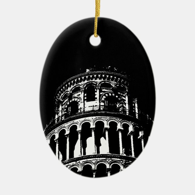 Schwarz-weißer Schießturm von Pisa Italien Keramik Ornament (Vorne)