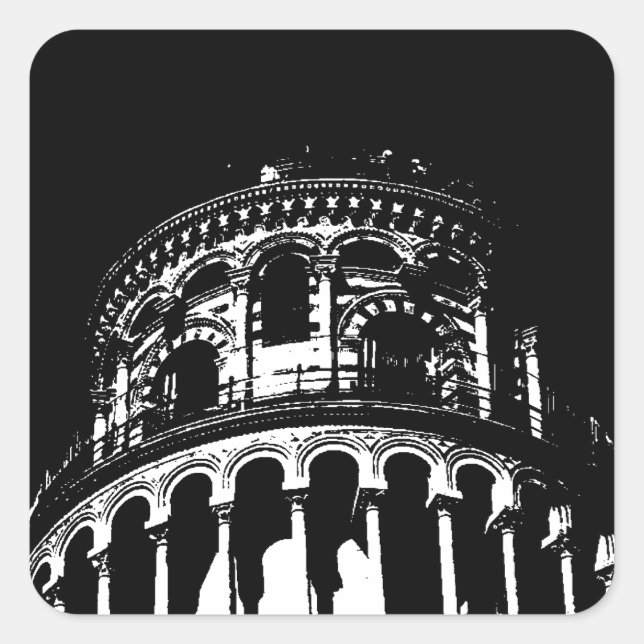 Schwarz-weißer Schießturm von Pisa Italien Quadratischer Aufkleber (Vorderseite)