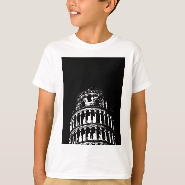 Schwarz-weißer Schießturm von Pisa Italien T-Shirt (Vorderseite)