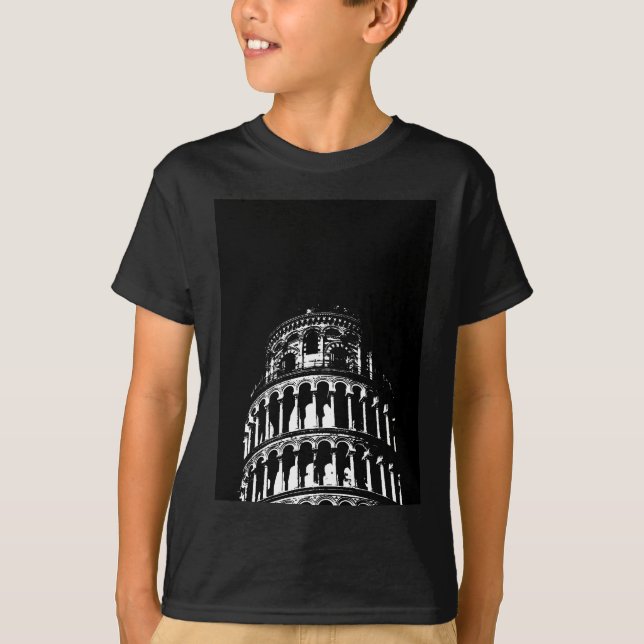 Schwarz-weißer Schießturm von Pisa Italien T-Shirt (Vorderseite)