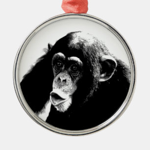 Schwarz-weißer Schimpanse Silbernes Ornament