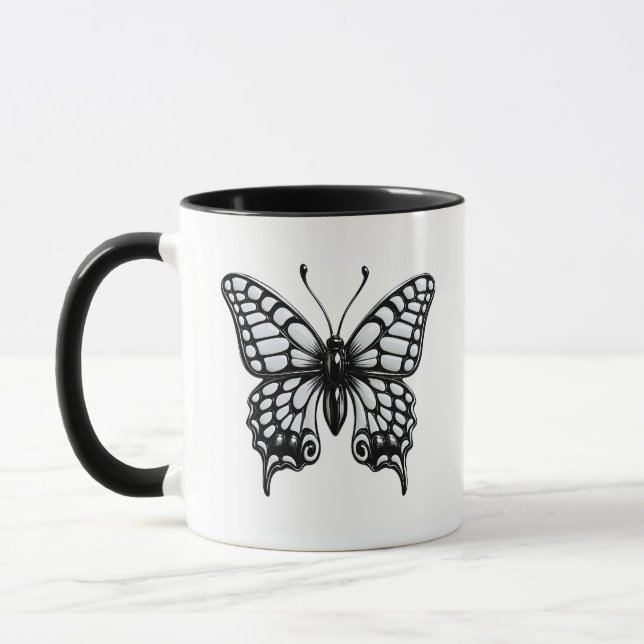 Schwarz Weißer Schmetterling Tasse (Links)