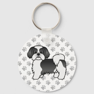 Schwarz-weißer Shih Tzu süßer Cartoon-Hund Schlüsselanhänger