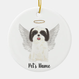 Schwarz-weißer Shih Tzu-Traum Gedenkkerze Keramik Ornament
