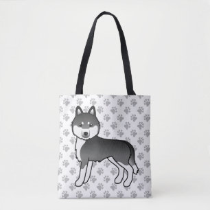 Schwarz-weißer sibirischer Husky-Cartoon-Hund & Pf