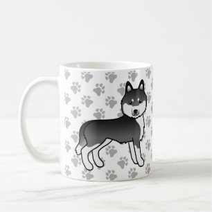 Schwarz-weißer sibirischer Husky-Cartoon-Hund & Pf Kaffeetasse