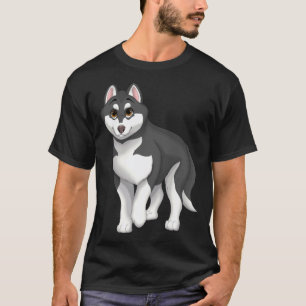 Schwarz-weißer sibirischer Husky-Hund mit braunen T-Shirt