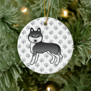 Schwarz-weißer sibirischer Husky, süßer Cartoon-Hu Keramik Ornament