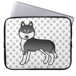 Schwarz-weißer sibirischer Husky, süßer Cartoon-Hu Laptopschutzhülle