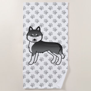 Schwarz-weißer sibirischer Husky, süßer Cartoon-Hu Strandtuch