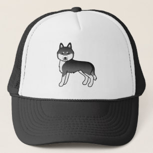 Schwarz-weißer sibirischer Husky, süßer Cartoon-Hu Truckerkappe