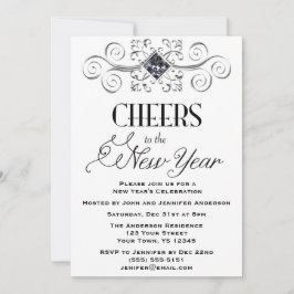 Schwarz-weißer Silberner Glamour Silvester Party Einladung