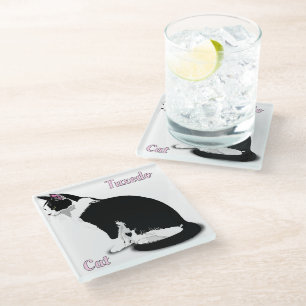 Schwarz-weißer Smoking-Kater personalisiert Glasuntersetzer