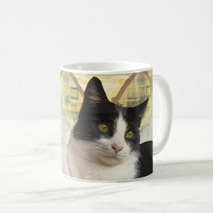 schwarz-weißer Smoking-Katz-Engel im Vintage-Stil Kaffeetasse