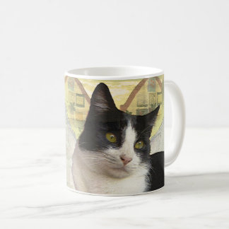 schwarz-weißer Smoking-Katz-Engel im Vintage-Stil Kaffeetasse