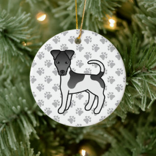 Schwarz-weißer Smooth-Fox-Terrier-Cartoon-Hund Keramik Ornament