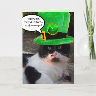 SCHWARZ-WEISSER ST. PATRICK'S DAY CAT LEPRECHAUN H KARTE