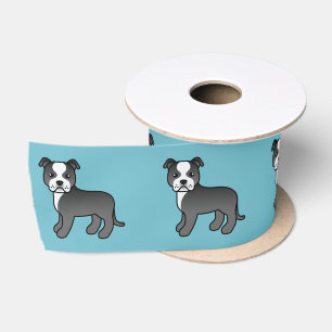 Schwarz-weißer Staffordshire Bull Terrier Hund Satinband
