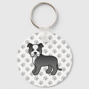Schwarz-weißer Staffordshire Bull Terrier Hund Schlüsselanhänger
