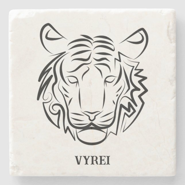 Schwarz-weißer Stammes-Tiger Steinuntersetzer (Vorderseite)
